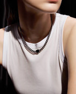 Load image into Gallery viewer, Silver Black Heart Curb Chain Necklace
