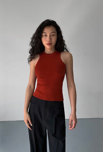 High Neck Knitted Tank Top in Red