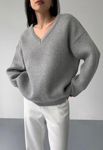 Load image into Gallery viewer, Oversized Pique V Knit Sweater in Grey
