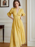 Load image into Gallery viewer, Arlette Crepe Blouson Maxi Dress in Yellow
