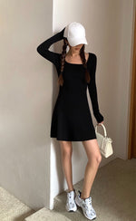 Load image into Gallery viewer, Knit Long Sleeve Skater Dress in Black
