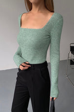 Load image into Gallery viewer, Wide Square Neck Melange Knit Top in Green
