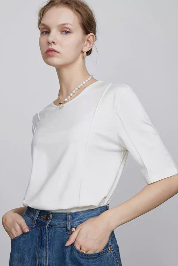 Line Mid Sleeve Top in White
