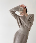 Load image into Gallery viewer, Girona Wrap Knit Sweater- Oat
