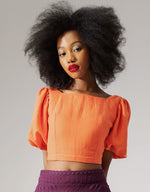 Load image into Gallery viewer, Chateau Puff Sleeve Top - Tangerine

