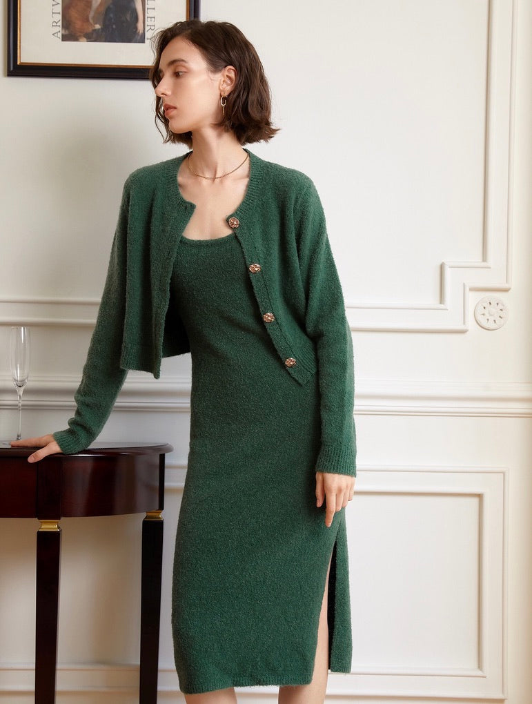 Miela Knitted Wool Blend Cami Slip Dress - Green