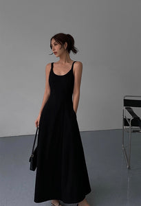 Deep Back Cami Pocket Maxi Dress in Black