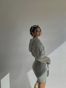 Knitted Hoodie Bodycon Dress - Grey LEXI + LOU Knitted Hoodie Bodycon Dress - Grey LEXI + LOU