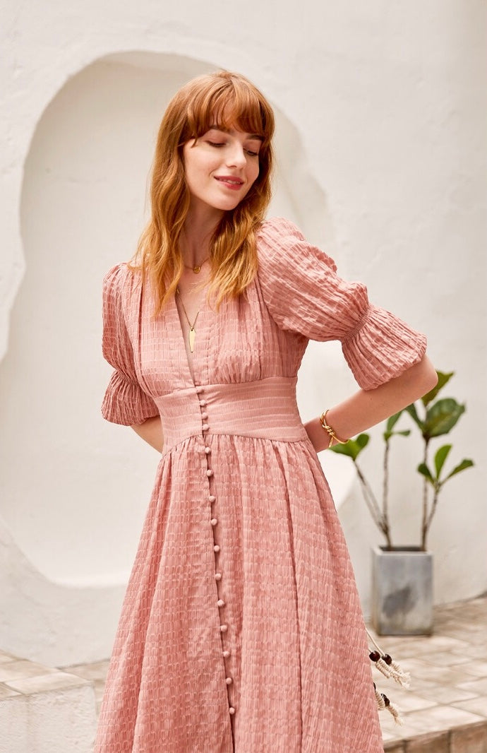 Arlette Crepe Blouson Maxi Dress in Pink