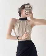 Load image into Gallery viewer, Monroe Contrast Halter Tie Top in Beige
