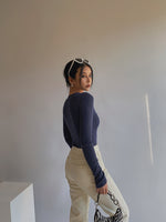 Load image into Gallery viewer, Wool Blend Knit Long Sleeve Top - Blue
