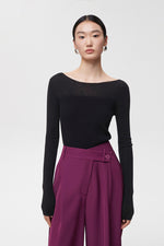 Load image into Gallery viewer, Wool Blend Duo Tone Knitted Top in Black
