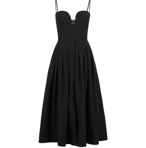 Marion Bustier Button A-Line Dress in Black