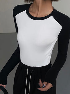 Raglan Long Sleeve Top in White/Black