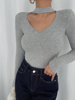 Load image into Gallery viewer, Cutout V Neck Long Sleeve Top - Grey
