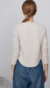 Waffle Knit Curved Hem Top in Cream
