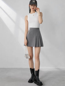 Side Pleat A-Line Mini Skirt in Grey