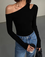 Load image into Gallery viewer, Off Shoulder Cutout Long Sleeve Top in Black
