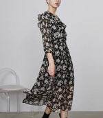 Load image into Gallery viewer, Floral Chiffon Midi Dress in Black
