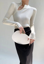 Load image into Gallery viewer, Mandarin Collar Cutout Knitted Top
