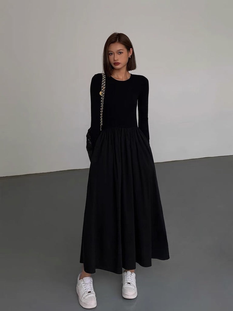Long Sleeve Pocket Maxi Dress in Black