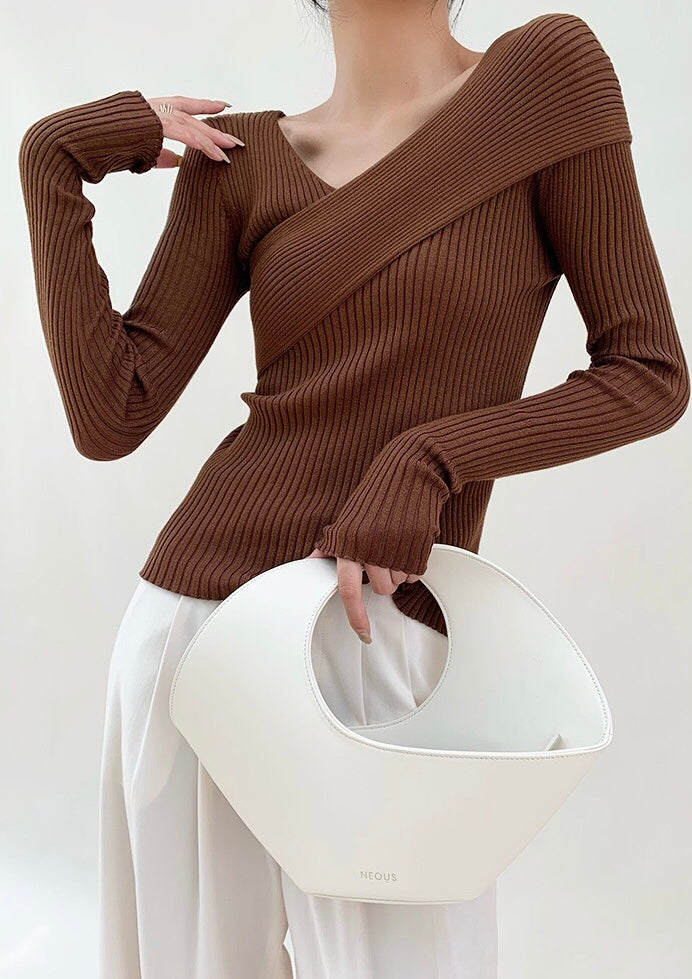 Crossover Off Ribbed Sweater