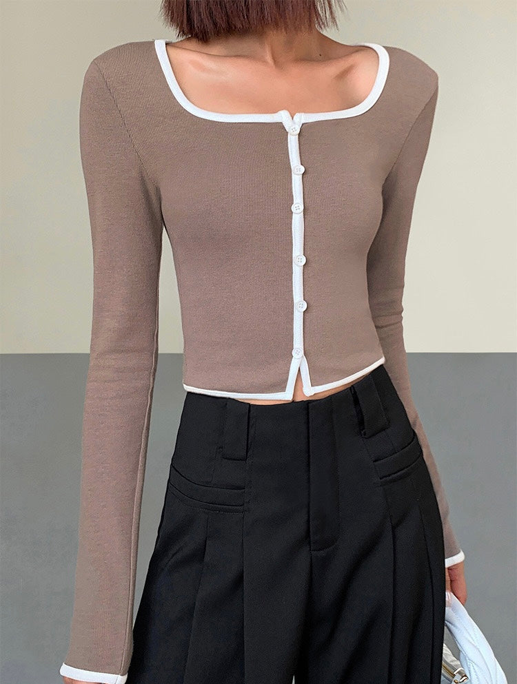 Contrast Edge Button Top in Brown