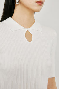 Light Knit Keyhole Collar Top in White