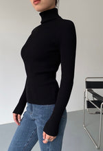 Load image into Gallery viewer, Ribbed Foldover Turtleneck Top in Black
