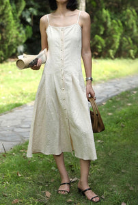 Textured Button Cami Midi Dress in Cream
