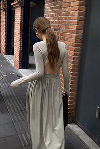 Long Sleeve Cutout Back Maxi Dress in Dew