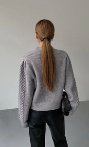 Cable Knit Winter Sweater in Grey