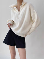 Load image into Gallery viewer, Half Zip Knitted Relaxed Sweater in Cream
