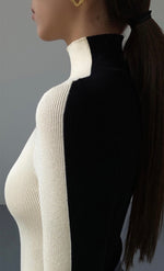 Load image into Gallery viewer, Duo Tone Back To Front High Neck Top in Cream/Black

