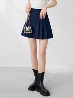 Load image into Gallery viewer, Side Pleat A-Line Mini Skirt in Navy
