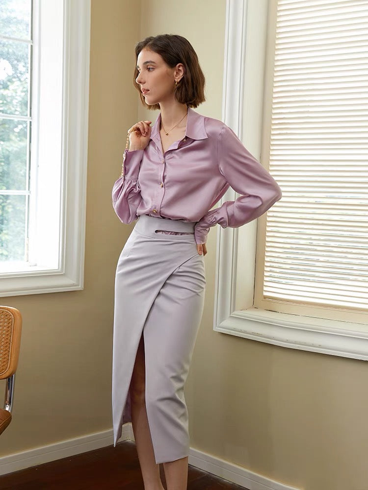 Audie Cutout Wrap Slit Skirt in Purple