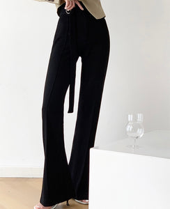 Seville Flare Leg Buckle Tailored Trousers in Black