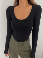 Load image into Gallery viewer, Classic U Neck Ribbed Long Sleeve Top - Black
