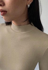 Relaxed High Neck Long Sleeve Top in Khaki