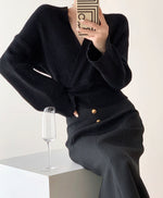 Load image into Gallery viewer, Girona Wrap Knit Sweater- Black
