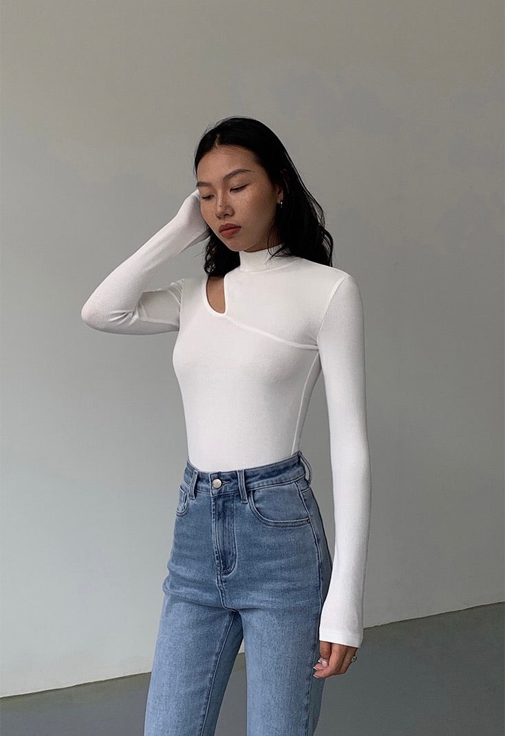 A-Team Cutout Turtleneck Top in White