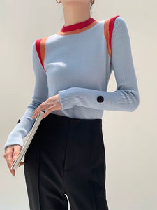 Knitted Rainbow Edge Long Sleeve Top