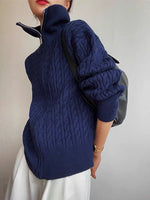 Load image into Gallery viewer, Cable Knit Knitted Zip Sweater in Navy
