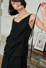 Load image into Gallery viewer, Tencel Blend Wrap Tie Sleeveless Top in Black
