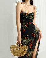 Load image into Gallery viewer, Twilight Floral Wrap Tie Strap Slit Dress in Black
