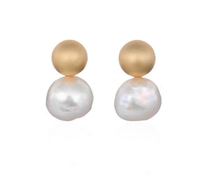 Gold Plated Round Freshwater Pearl Stud Earrings