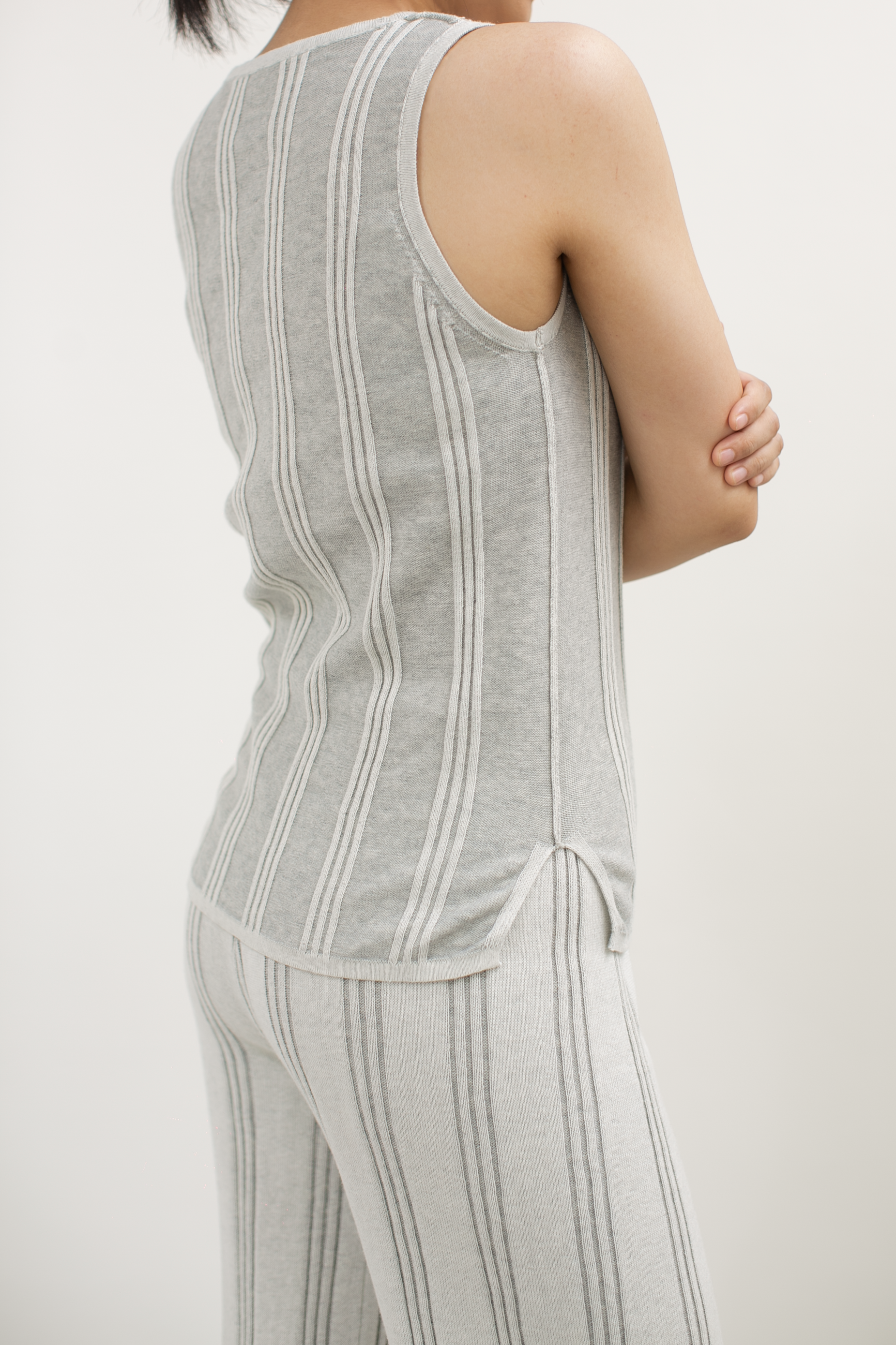Knit Stripe Pattern Pants in Grey