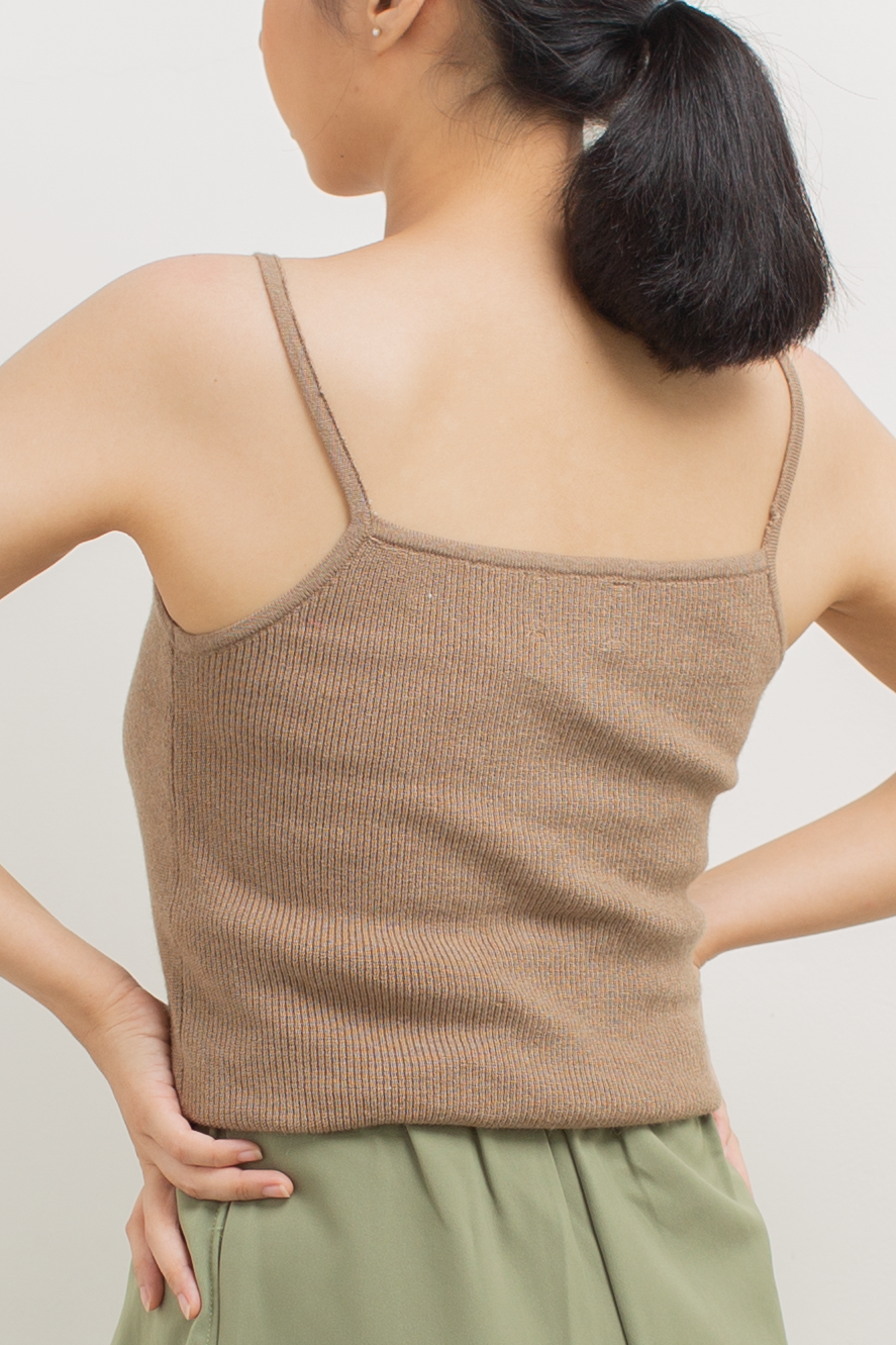 Knit Strap Tank Top in Brown
