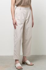 Load image into Gallery viewer, Linen Blend Mid-Waist Straight Pants in Ecru
