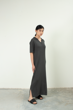 Load image into Gallery viewer, Knit V Neck Maxi Dress in Dark Grey
